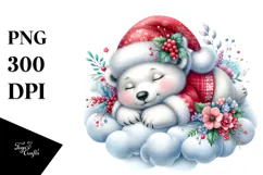 Cute Baby Polar Bear Christmas Cloud PNG Product Image 1