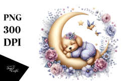 Cute Baby Puppy Christmas Moon PNG Product Image 1