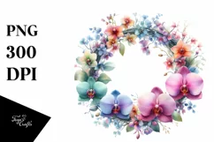 Colorful Wreath with Orchid | Sublimation Clipart Product Image 1