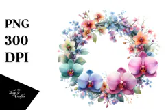 Colorful Wreath with Orchid | Sublimation Clipart Product Image 1
