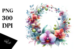 Colorful Wreath with Orchid | Sublimation Clipart Product Image 1