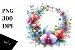 Colorful Wreath with Orchid | Sublimation Clipart Product Image 3