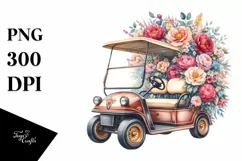 Vintage Golf Cart with Flowers PNG Product Image 3