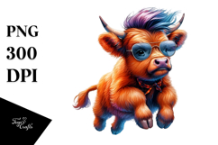 Vibrant Highland Cow in Watercolor, High-Res PNG Product Image 1