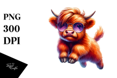 Vibrant Highland Cow in Watercolor, High-Res PNG Product Image 1