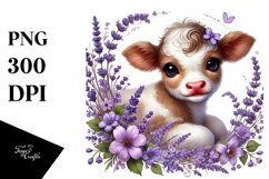 Cute Baby Gnome with Lavender, Watercolor PNG Product Image 1