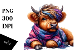 Vibrant Highland Cow in Watercolor, High-Res PNG Product Image 1