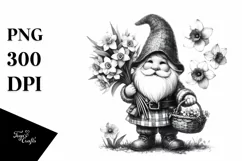 narcissus bouquet Cute Gnome B&W | Sublimation | Clipart Product Image 3