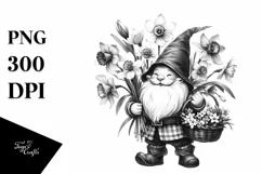 narcissus bouquet Cute Gnome B&W | Sublimation | Clipart Product Image 1