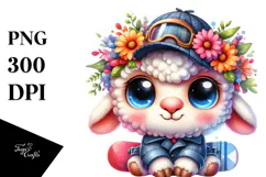 Vibrant Baby Lamb with Flower Crown PNG Product Image 1