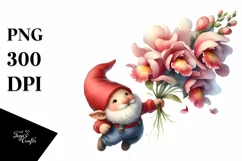 Watercolor Cute Small Gnome Large Snapdragon Clipart Product Image 1