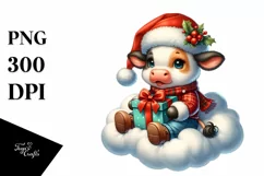 Santa Cow with Gift Box PNG Product Image 3