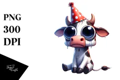 Happy Cow with Party Hat, PNG Product Image 1