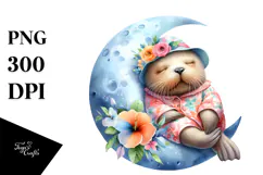 Watercolor Baby Walrus Dressed for Summer, PNG Product Image 1