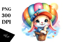 Smiling Cute Watercolor Baby Bunny PNG Product Image 1