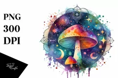Vibrant Watercolor Magical Celestial Astral Mushroom Clipart Product Image 1