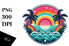 Retro Tropical Rainbow Sunset, Tshirt Style, Transparent PNG Product Image 1
