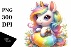 Colorful Baby Unicorn with Ring, PNG Product Image 1