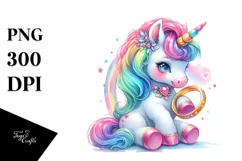 Colorful Baby Unicorn with Ring, PNG Product Image 3