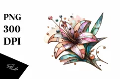 Wooden Stained Lily Watercolor | Sublimation | Clipart Product Image 1