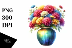 Colorful Watercolor Vase with Chrysanthemum | Clipart Product Image 1