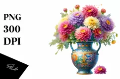 Colorful Watercolor Vase Chrysanthemum | Sublimation | Product Image 1