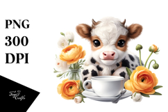 Cute Baby Highland Cow with Ranunculus Product Image 1