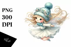 Cute Whimsical Fairy with Snow Flakes PNG Product Image 1