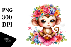Vibrant Flower Crown Monkey Clipart Product Image 1