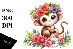 Vibrant Flower Crown Monkey Clipart Product Image 1