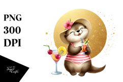Happy Otter Drinking Cocktail PNG Product Image 1