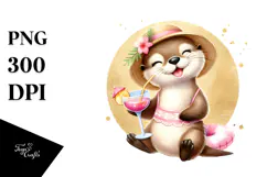 Happy Otter with Cocktail, Transparent PNG Product Image 1