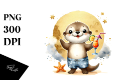 Happy Otter with Cocktail, Transparent PNG Product Image 1