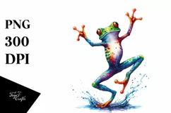 Colorful Watercolor Frog Dancing | Sublimation Clipart Product Image 1