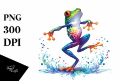 Colorful Watercolor Frog Dancing | Sublimation Clipart Product Image 1