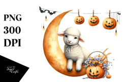Lamb Dressed for Halloween on Half Moon, PNG Product Image 1
