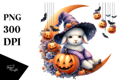 Halloween Lamb on Half Moon, PNG Product Image 1