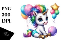 Cute Unicorn with Balloons and Cool Haircut Clipart |T-shirt Product Image 1