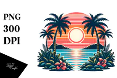 Retro Tropical Island Sunset PNG Product Image 1