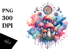 Vibrant Celestial Mushroom, Watercolor PNG Product Image 1