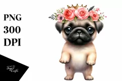 Baby Pug Big Eyes with Wreath | Sublimation Clipart Product Image 1