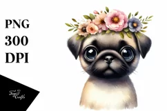 Baby Pug Big Eyes with Wreath | Sublimation Clipart Product Image 1