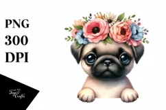 Baby Pug Big Eyes with Wreath | Sublimation Clipart Product Image 1