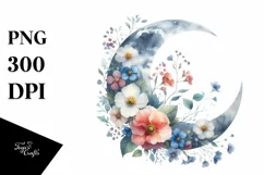 Vibrant Half Moon with Flowers PNG Product Image 1
