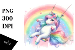 Colorful Unicorn Swinging Rainbow | Sublimation Clipart Product Image 1