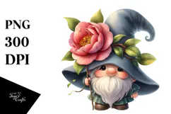 Cute GNOME with Camellia, Transparent PNG Product Image 1