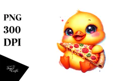 Vibrant Baby Duck with Pizza Slice PNG Product Image 1