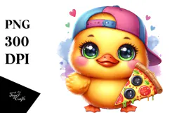 Vibrant Baby Duck with Pizza Slice PNG Product Image 1