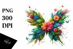 Butterfly with 3D Looking Flowers PNG Product Image 3