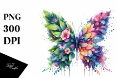 Butterfly with 3D Looking Flowers PNG Product Image 3